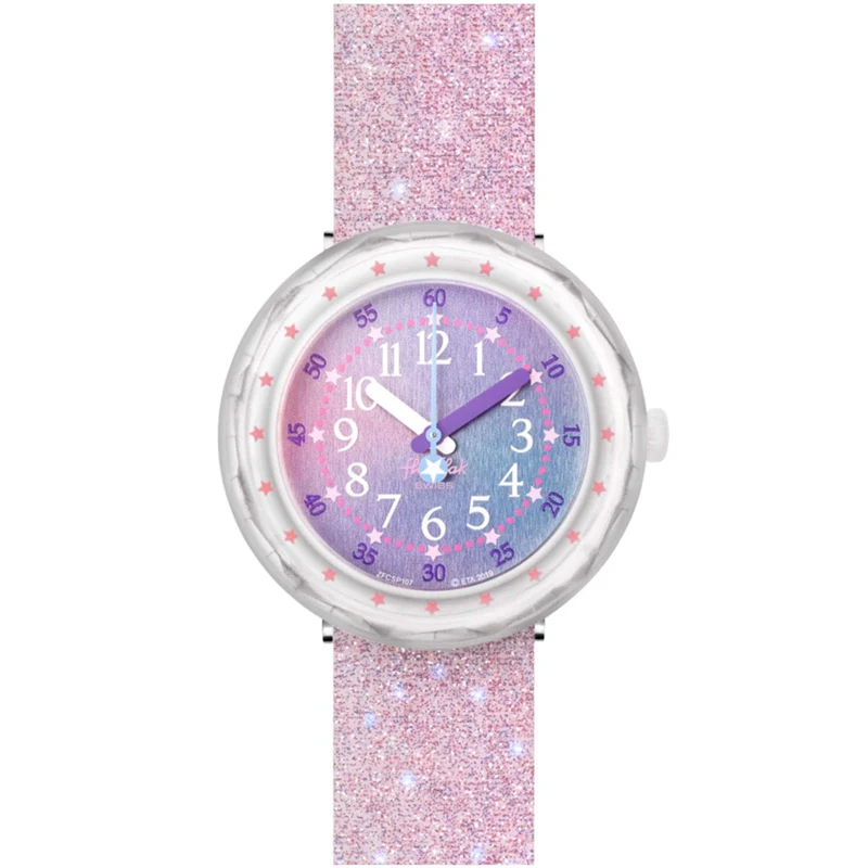 Flik Flak Pearlaxus Quartz Pink Dial White Silicone Strap Girls Watch FCSP107