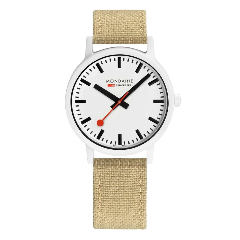 Mondaine Essence Quartz White Dial Textile Strap Watch MS1.41110.LS