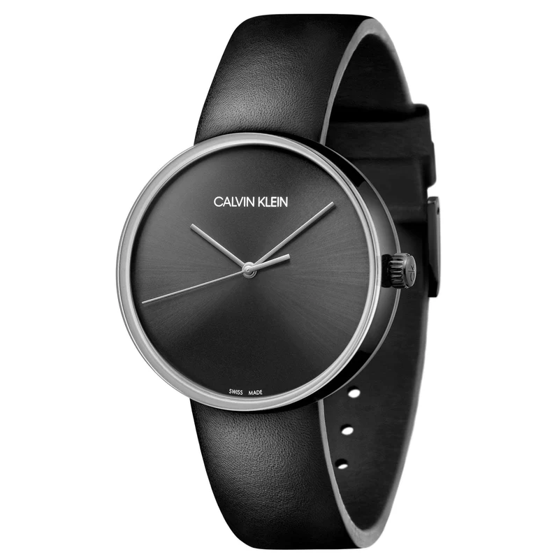Calvin Klein Clear Top Quartz Black Dial Leather Strap Ladies Watch KBL234C1