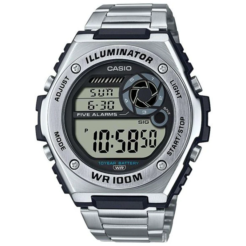 Casio Collection Quartz Digital Dial Silver Stainless Steel Bracelet Mens Watch MWD-100HD-1AVEF