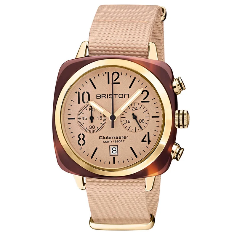 Briston Clubmaster Classic Quartz Movement Nude Dial Textile Strap Men's Watch 20140.PYA.T.36.NTN