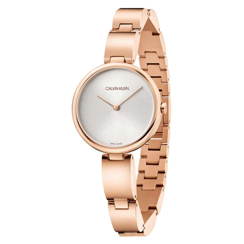 Calvin Klein Wavy Quartz Silver Dial Rose Gold Stainless Steel Bracelet Ladies Watch K9U23646