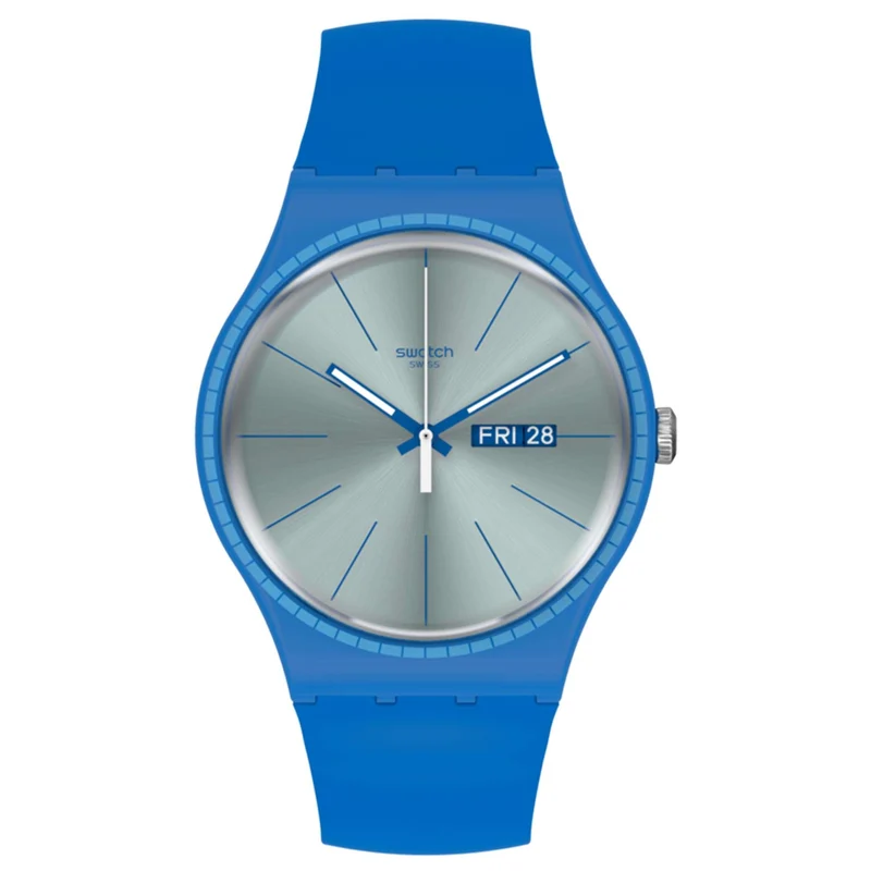 Swatch Essentials Blue Rails Quartz Movement Silver Dial Silicone Bracelet Men's Watch SUON714