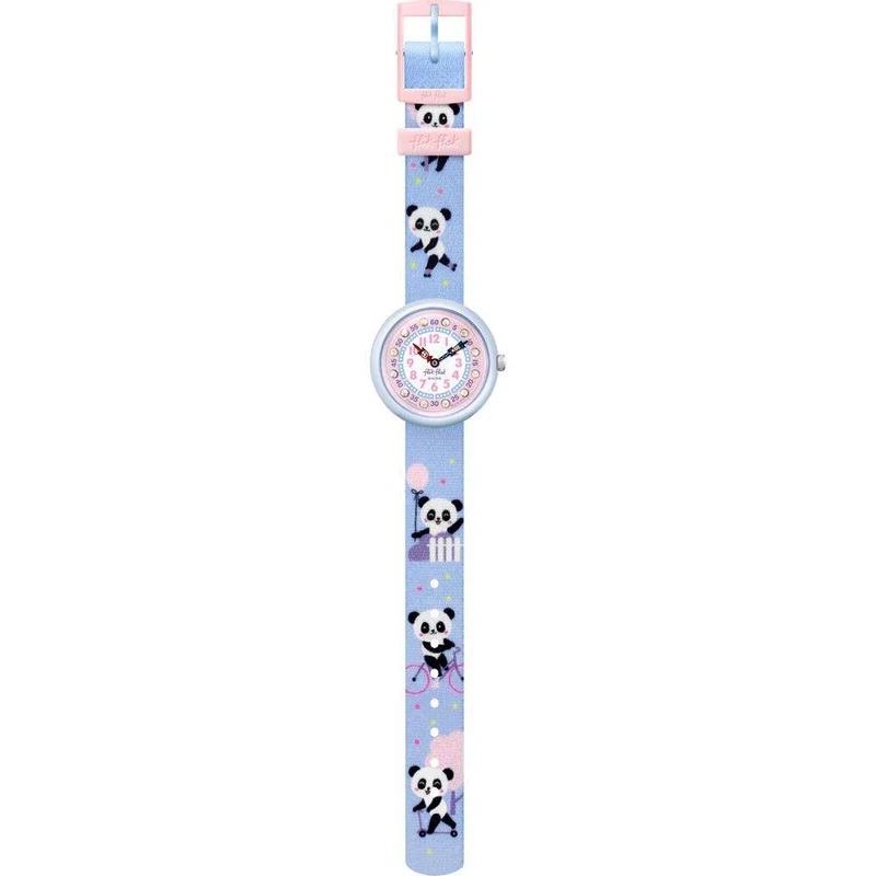 Flik Flak City of Life Pandi Panda Quartz Movement Pink Dial Textile Bracelet Kids Watch FBNP163