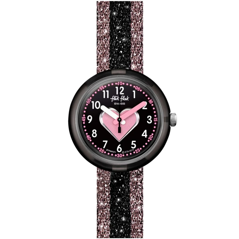 Flik Flak Cuoricino Quartz Black Dial Textile Strap Girls Watch FPNP071