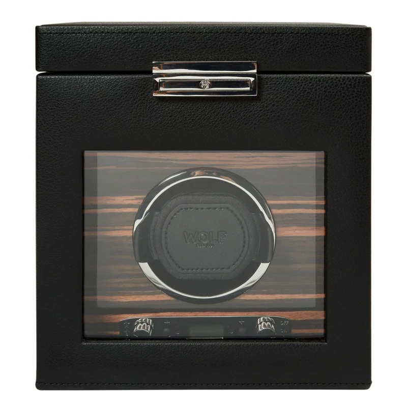 WOLF Roadster Ebony Macassar Single Watch Winder With Storage 457156