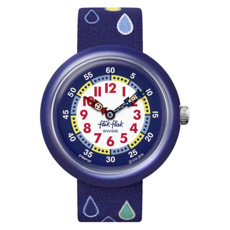 Flik Flak Garden Adventure Rain Drops Quartz Movement Blue Dial Textile Bracelet Boys Watch FBNP147