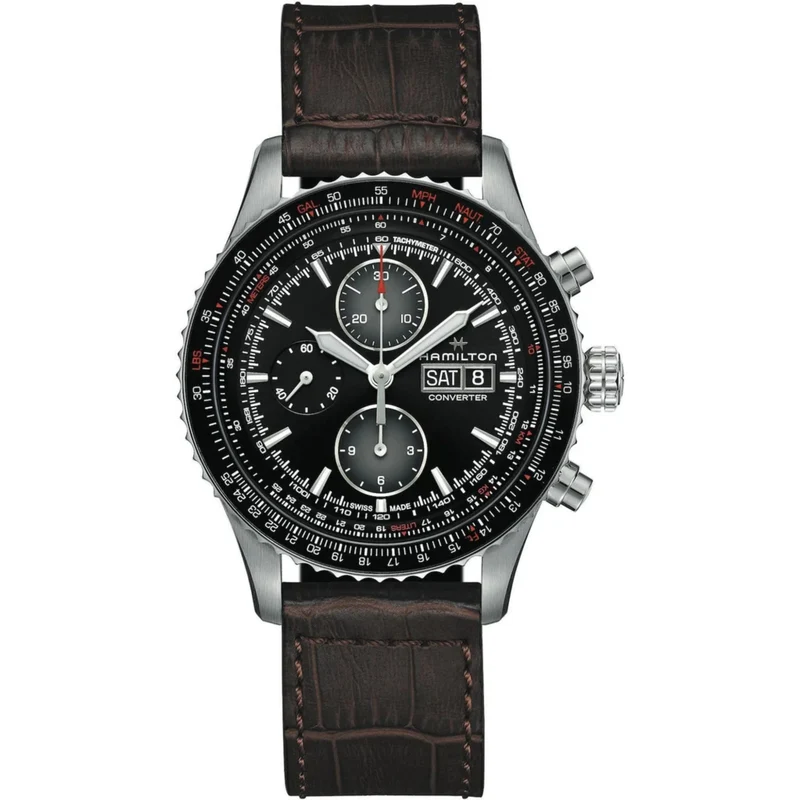 Hamilton Khaki Aviation 44mm Chronograph Black Dial Leather Mens Automatic Watch H76726530