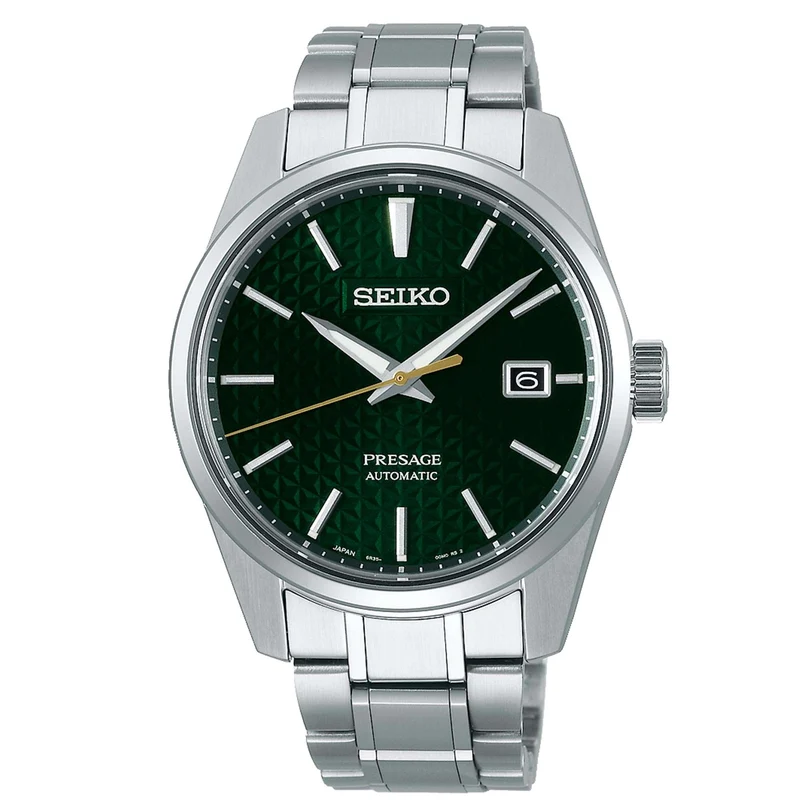 Seiko Presage Sharp Edge Series Green Dial Silver Stainless Steel Bracelet Automatic Men's Watch SPB169J1