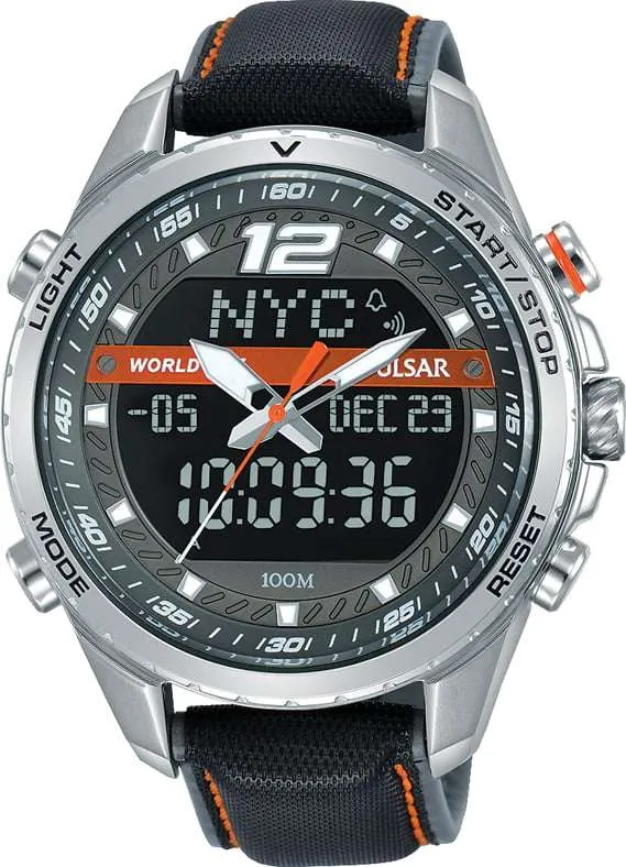 Pulsar Silver Stainless Steel Case Black Leather Strap Men's Watch pz4029x1