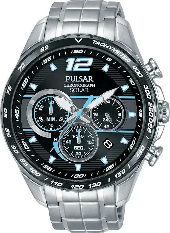Pulsar Black Stainless Steel Case Silver Stainless Steel Strap Black Dial Men's Watch pz5031x1