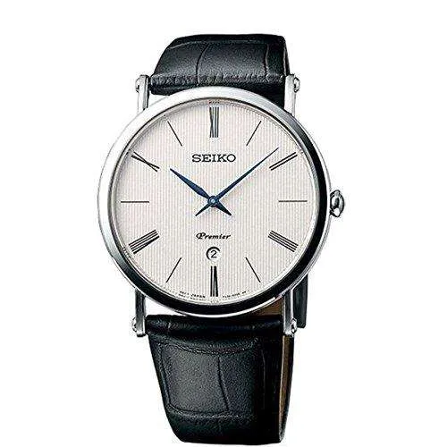 Seiko Men's Quartz Watch with Black Dial Analogue Display Quartz Leather SKP395P1