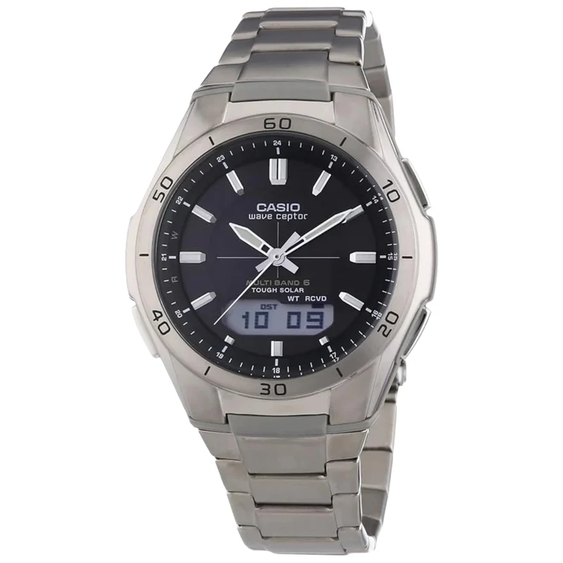 Casio Men's Quartz Watch with Black Dial Analogue-Digital Display and Silver Titanium Bracelet WVA-M640TD-1AER