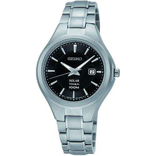 Seiko Unisex Quartz Watch with Black Dial Analogue Display and Silver Stainless Steel Bracelet SUT201P1