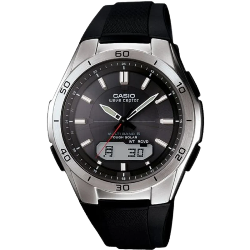Casio Men's WVA-M640-1AER Quartz Solar Powered Radio Controlled Combi Watch with Black Analogue Digital Display and Black Resin Strap