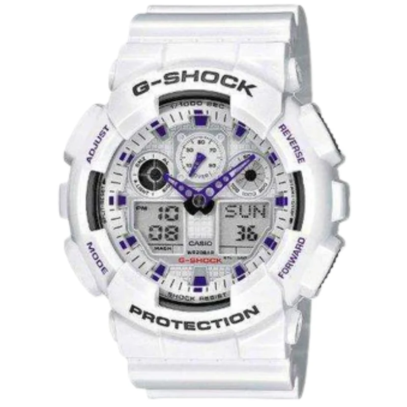 CASIO G-SHOCK Men's Quartz Watch with White Dial Analogue/Digital Display and White Resin Strap GA-100A-7AER