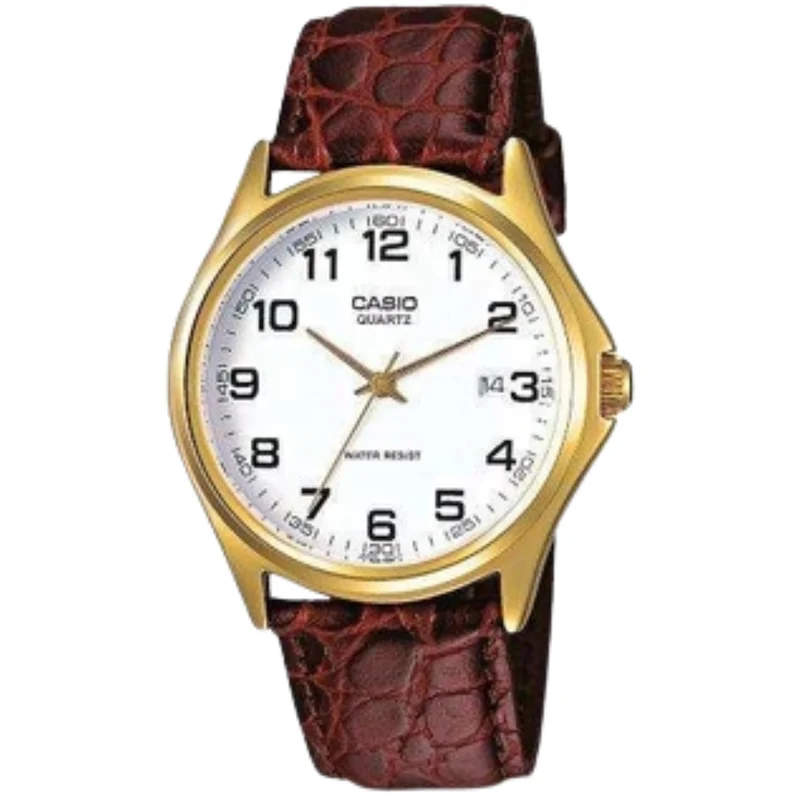 Casio Men's Quartz Watch with White Dial Analogue - Digital Display and Brown Leather Strap MTP1188PQ-7BEF