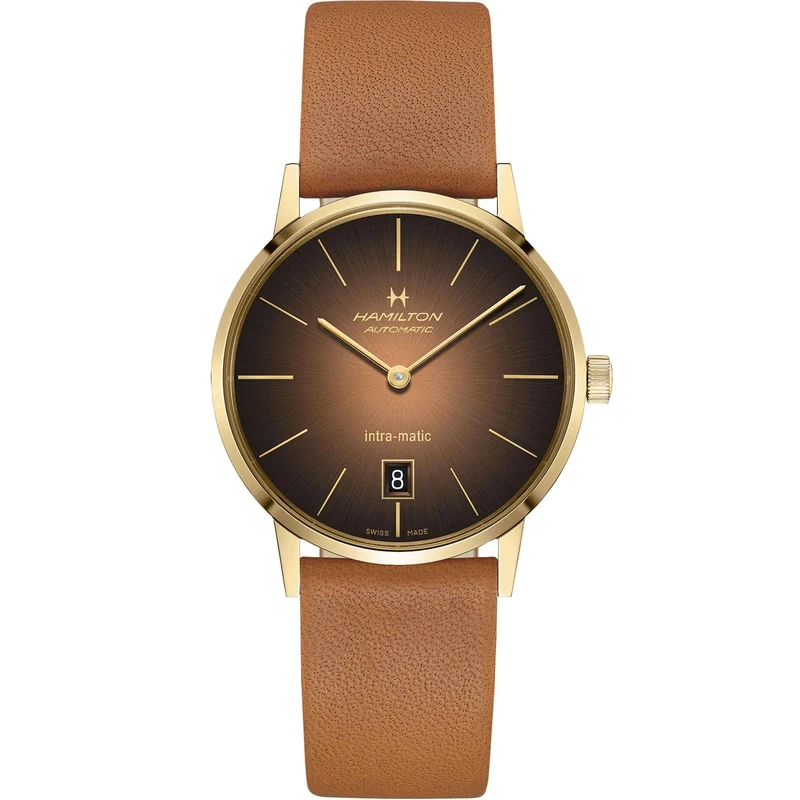 Hamilton American Classic 38mm Intra-Matic Brown Dial Leather Mens Automatic Watch H38475501