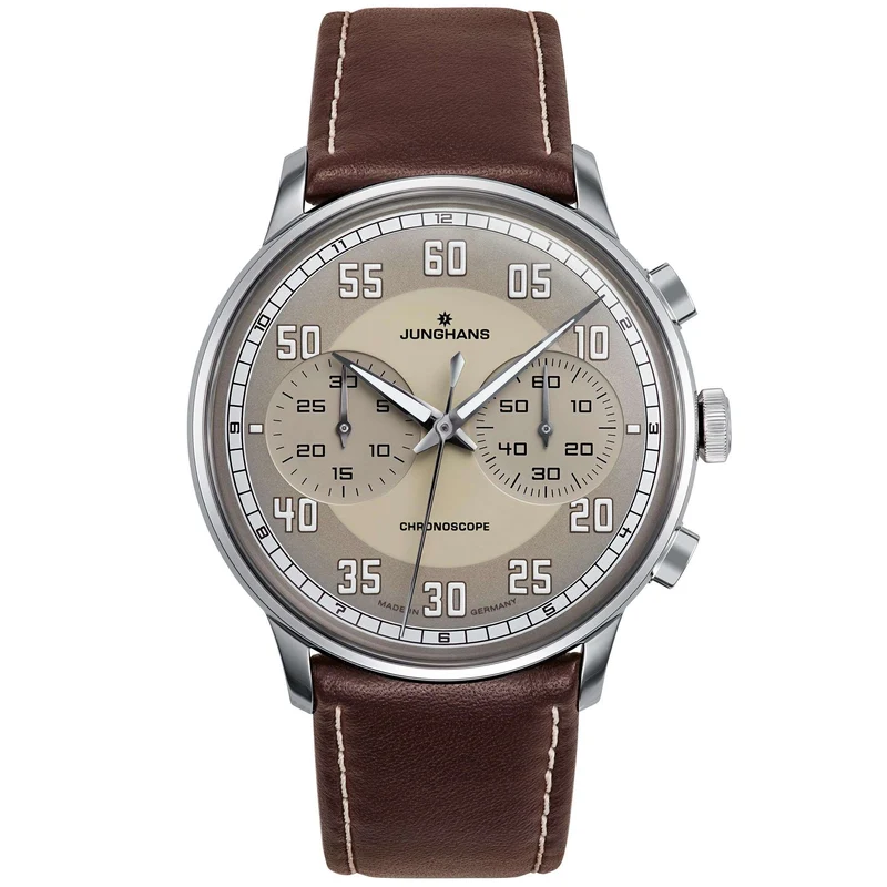 Junghans Meister Driver Chronoscope Automatic 027/3684.00 Brown Leather Strap Grey Dial Men’s Watch