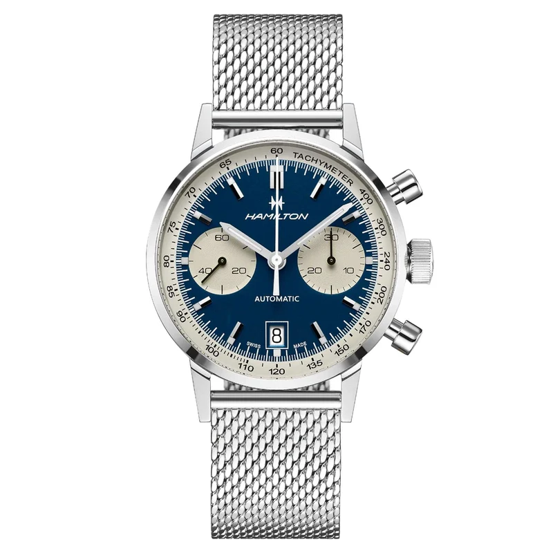 Hamilton American Classic 40mm Intra-Matic Chrono Blue Dial Steel Mens Automatic Watch H38416141