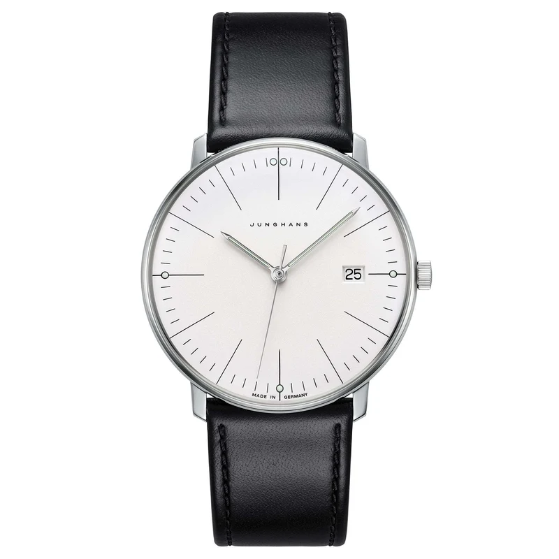 Junghans Max Bill Quartz 041/4817.04 Silver Dial Black Leather Strap Men's Watch