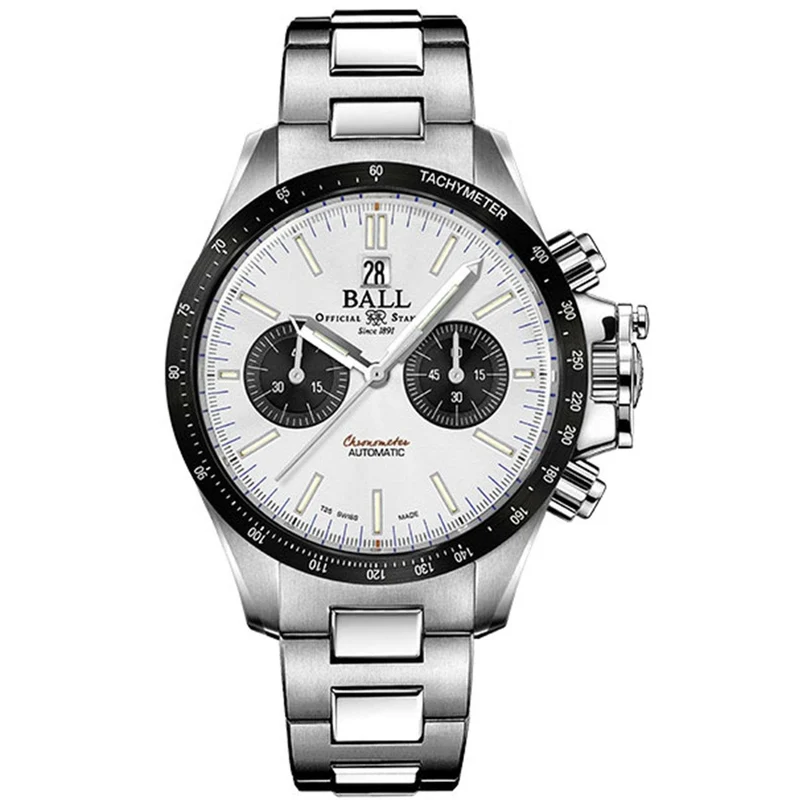 Ball Racer Chronograph Automatic White Dial Silver Stainless Steel Bracelet Men's Watch CM2198C-S1CJ-SL