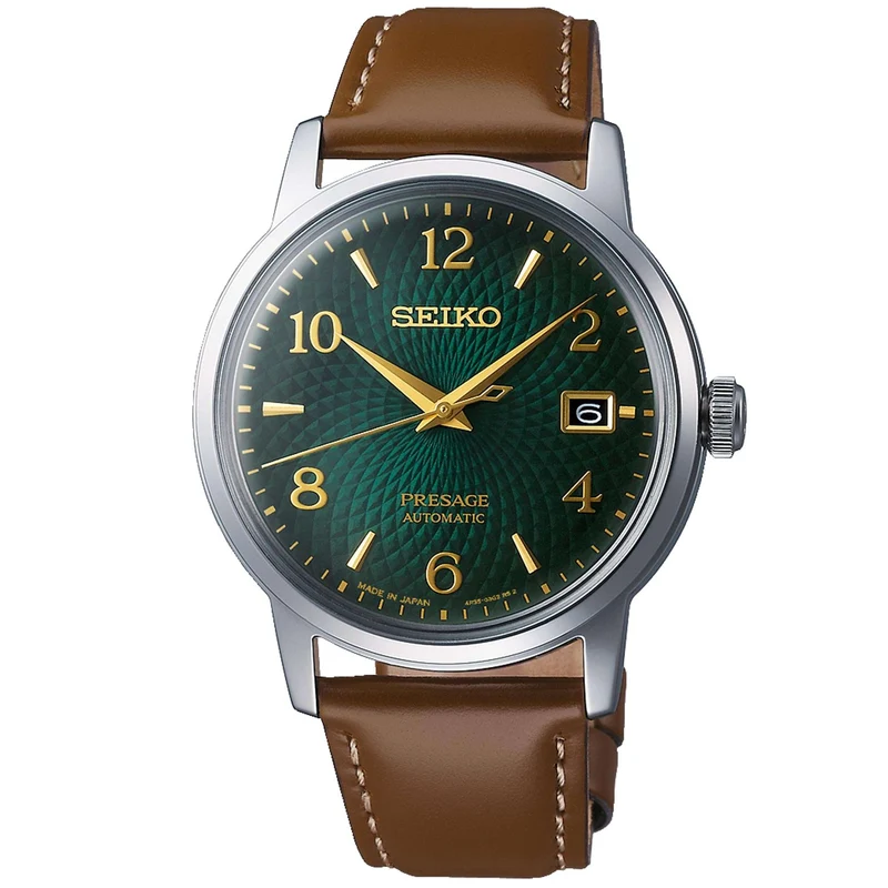 Seiko Presage Cocktail Time Mojito Green Dial Brown Leather Strap Automatic Men's Watch SRPE45J1