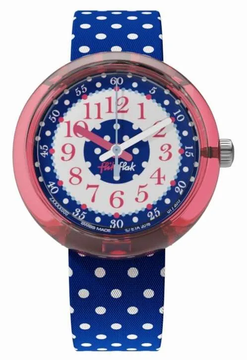 Flik Flak Blue Crumble White Spotty Fabric Strap Kids' Watch