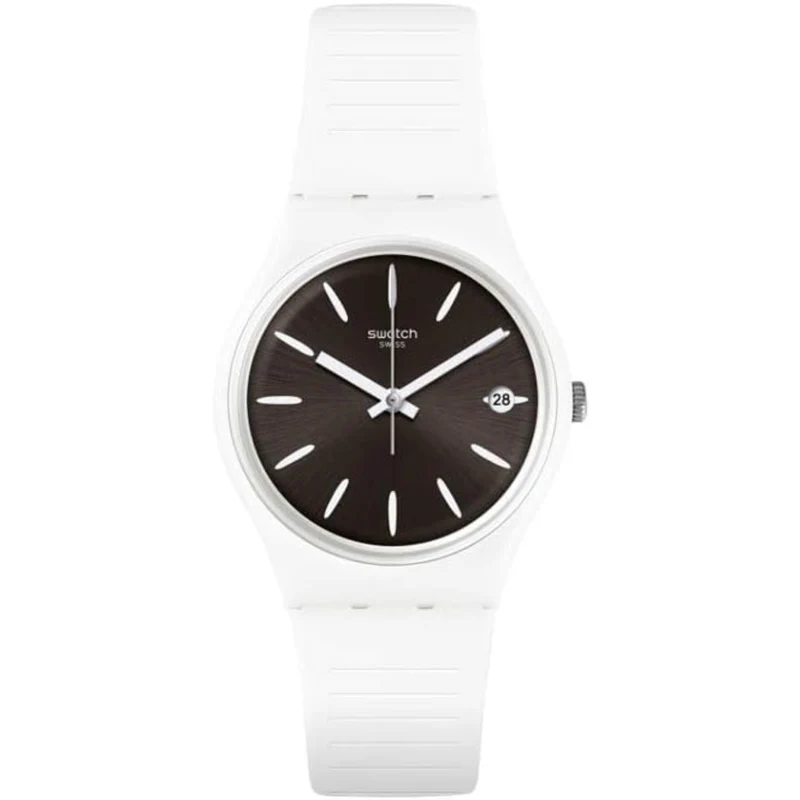 Swatch Anti Slip White Silicone Strap Black Dial Watch GW410