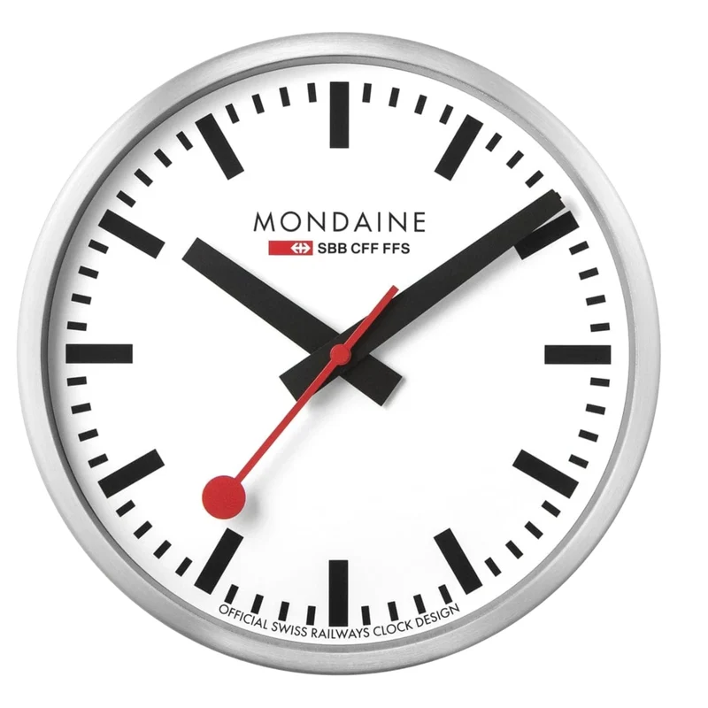 Mondaine 25cm White Face Silver Aluminium Case Quartz Wall Clock A990.CLOCK.16SBB