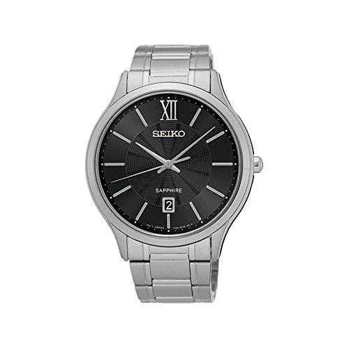 Seiko Quartz Sapphire Glass Black Dial Men's Watch SGHE53P1