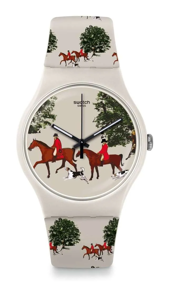 Swatch Red Jacket Case Cream Dial Watch SUOT103