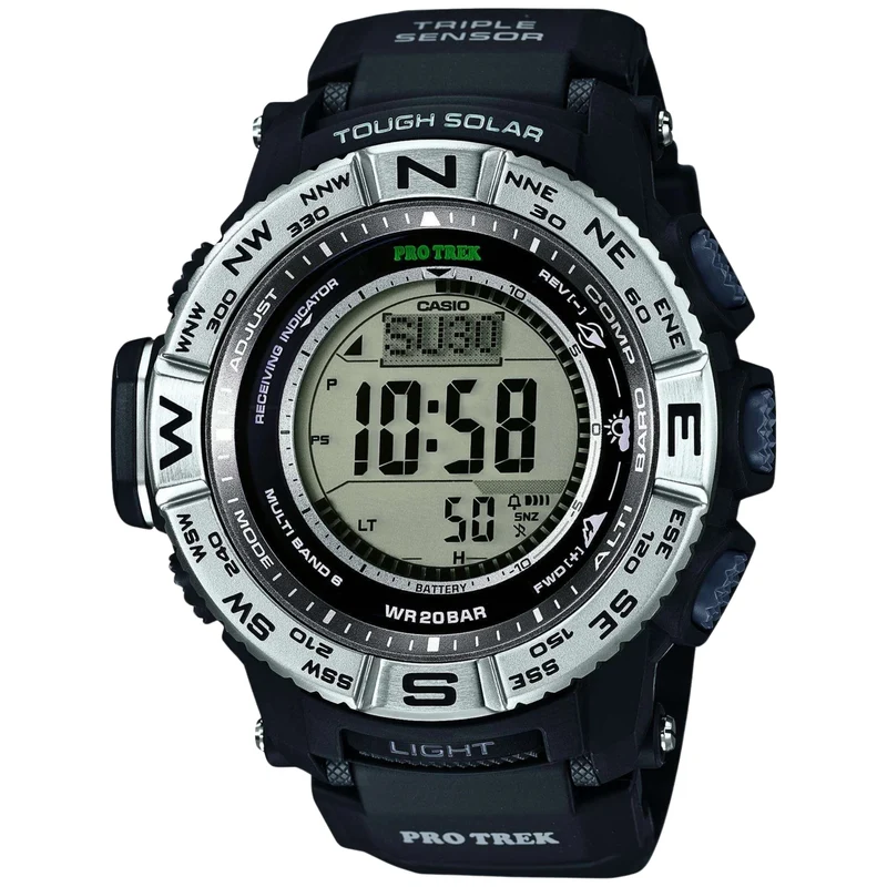 Casio Pro Trek Triple Sensor Black Silver Men's Alarm Chronograph PRW-3500-1ER