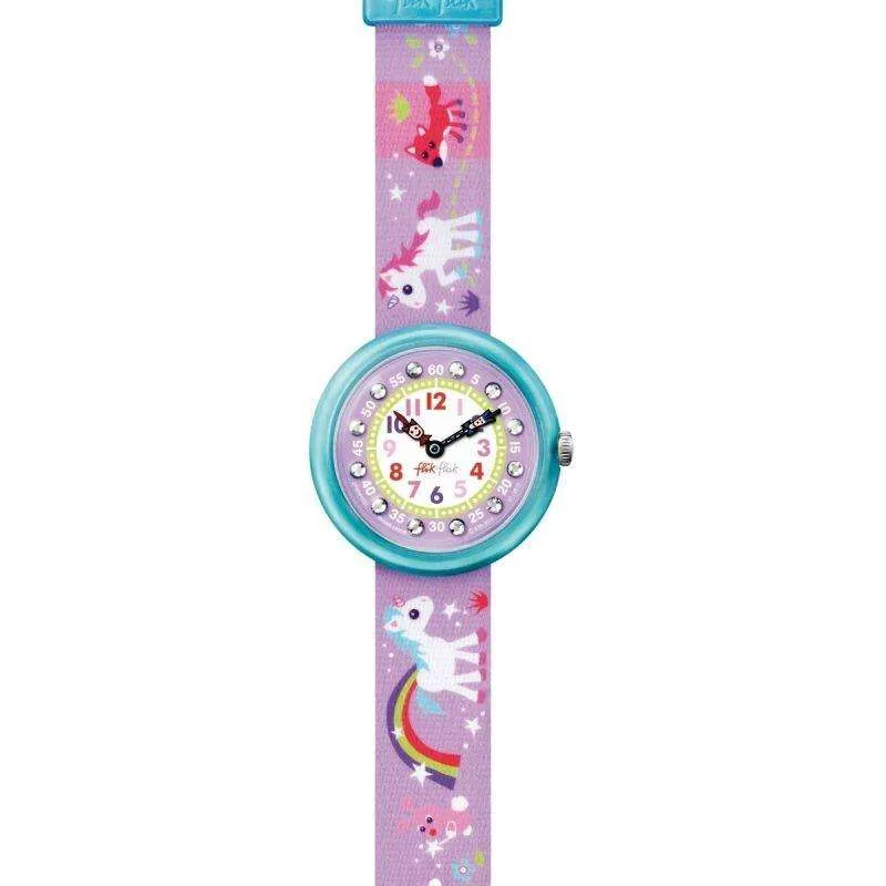 Flik Flak Magical Unicorns Quartz White Dial Purple Fabric Strap Girls Watch FBNP033