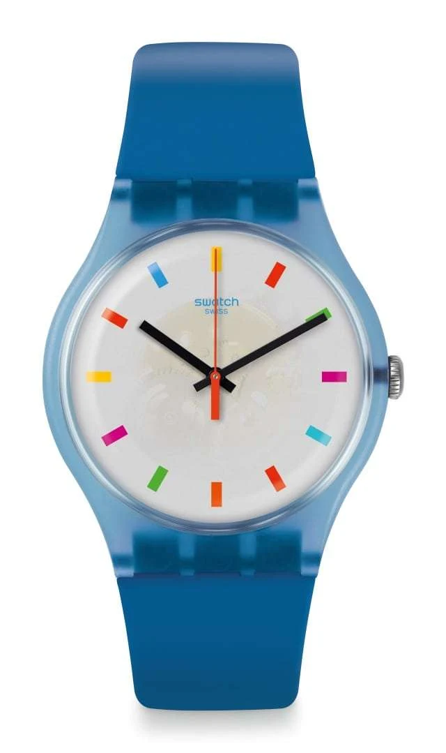 Swatch Colour Square White Dial Silicone Strap Watch SUON125