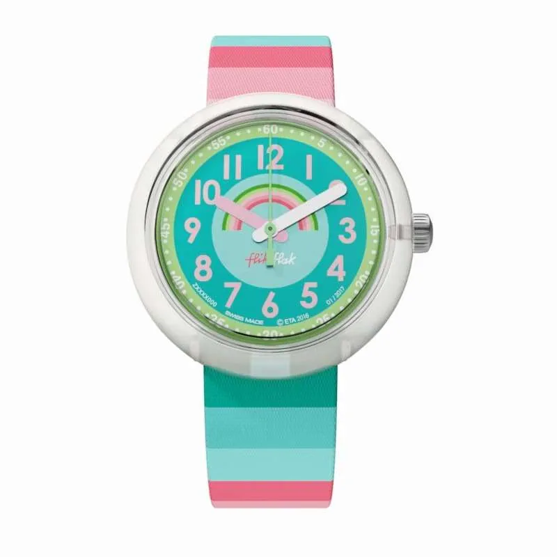 Flik Flak Power Time Stripy Dreams Green Blue Pink Kids' Watch FPNP014