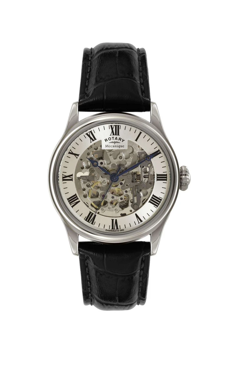 Rotary Skeleton Stainless Steel Silver Men’s Automatic Watch