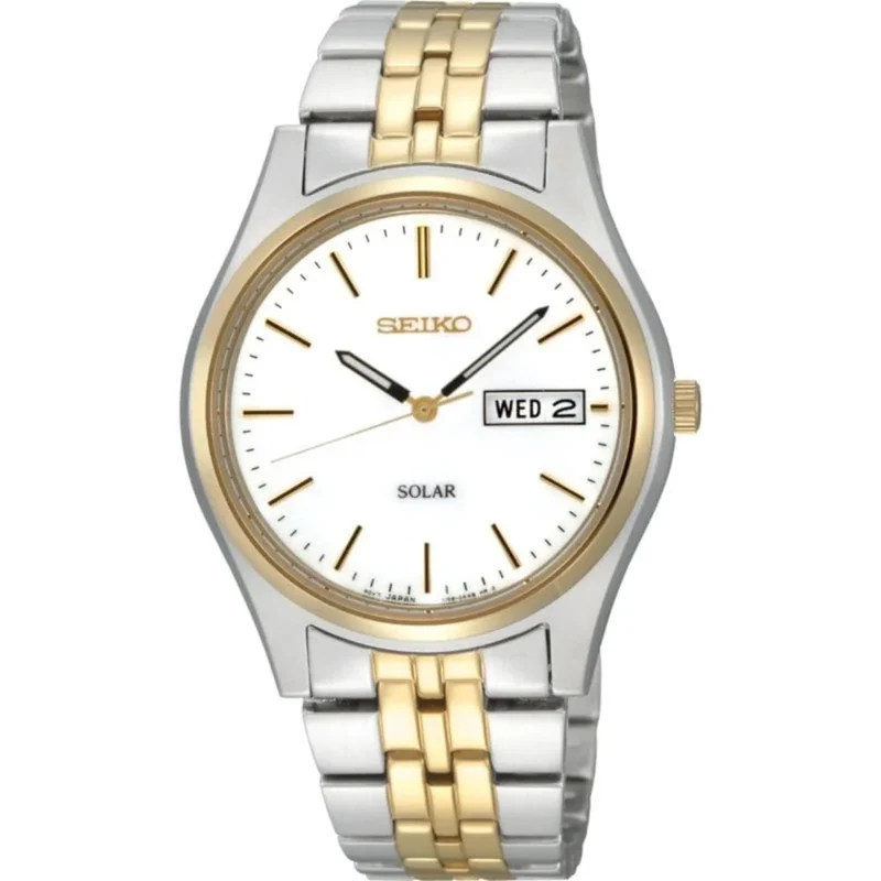 Seiko Solar Stainless Steel Gold White Dial Men's Watch SNE032P1