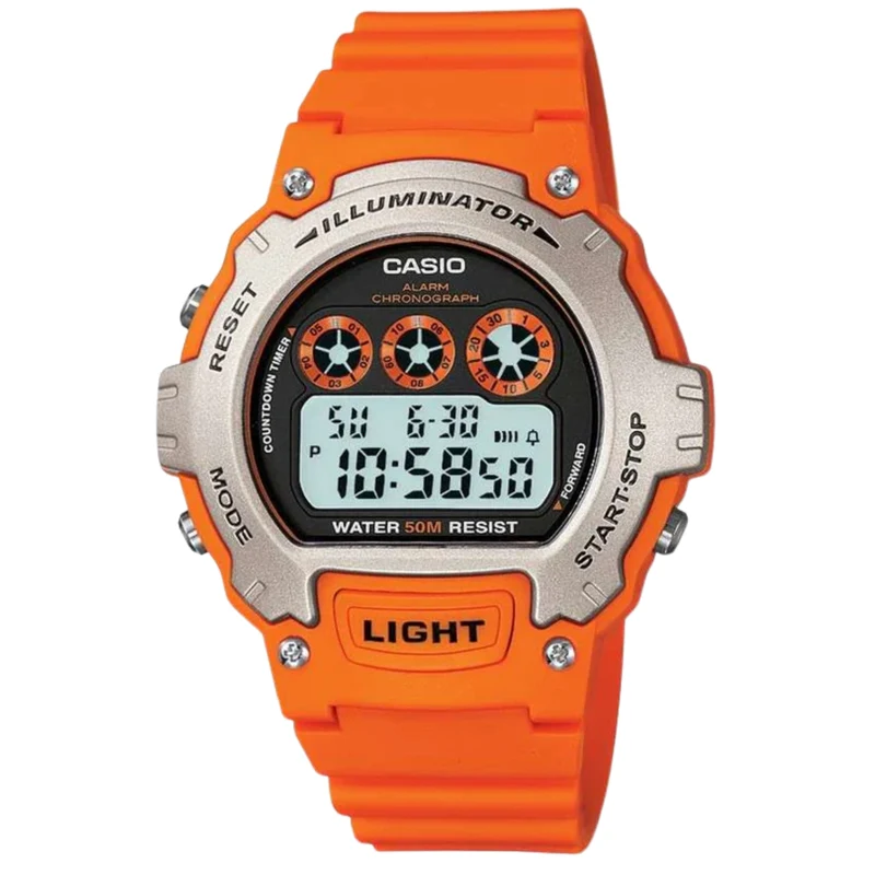 Casio Collection Quartz Digital Dial Orange Resin Strap Watch W-214H-4AVEF