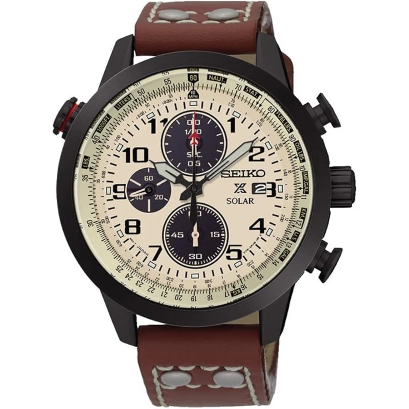 Seiko Prospex Solar Brown Leather Strap Men's Aviation Chronograph SSC425P1