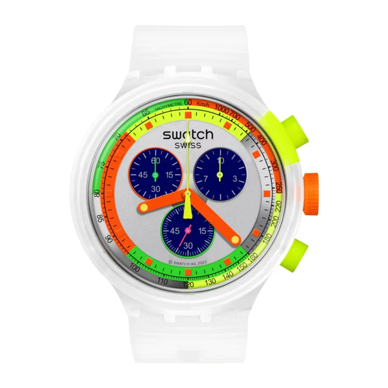 Swatch Neon Jelly Multicolour Dial Silicone Strap Chronograph Watch SB02K100