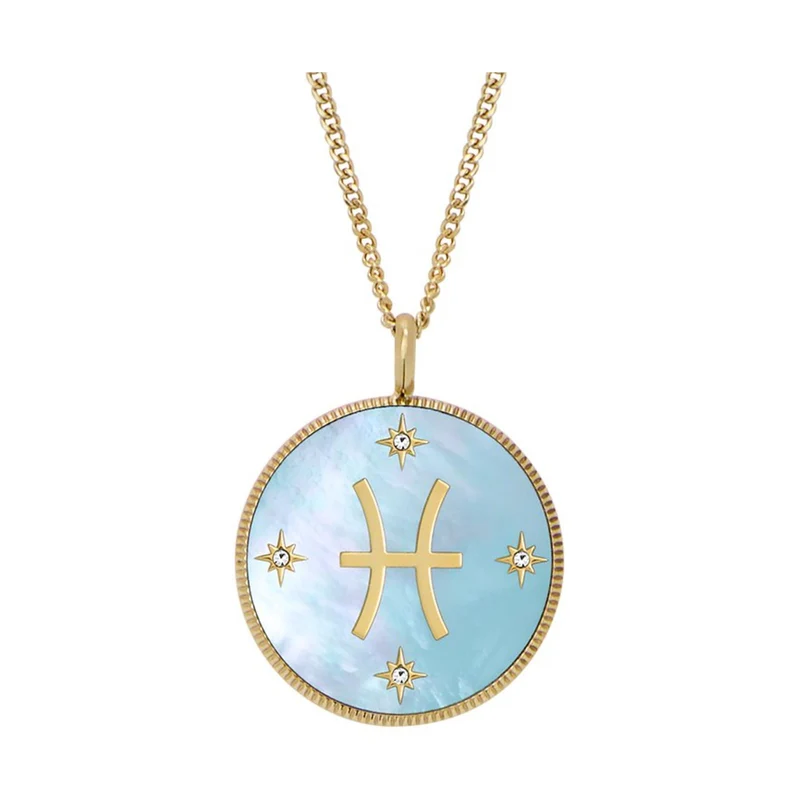 Fossil Written in the Stars Green Mother-of-Pearl Pisces Pendant Steel Ladies Necklace JF04848710
