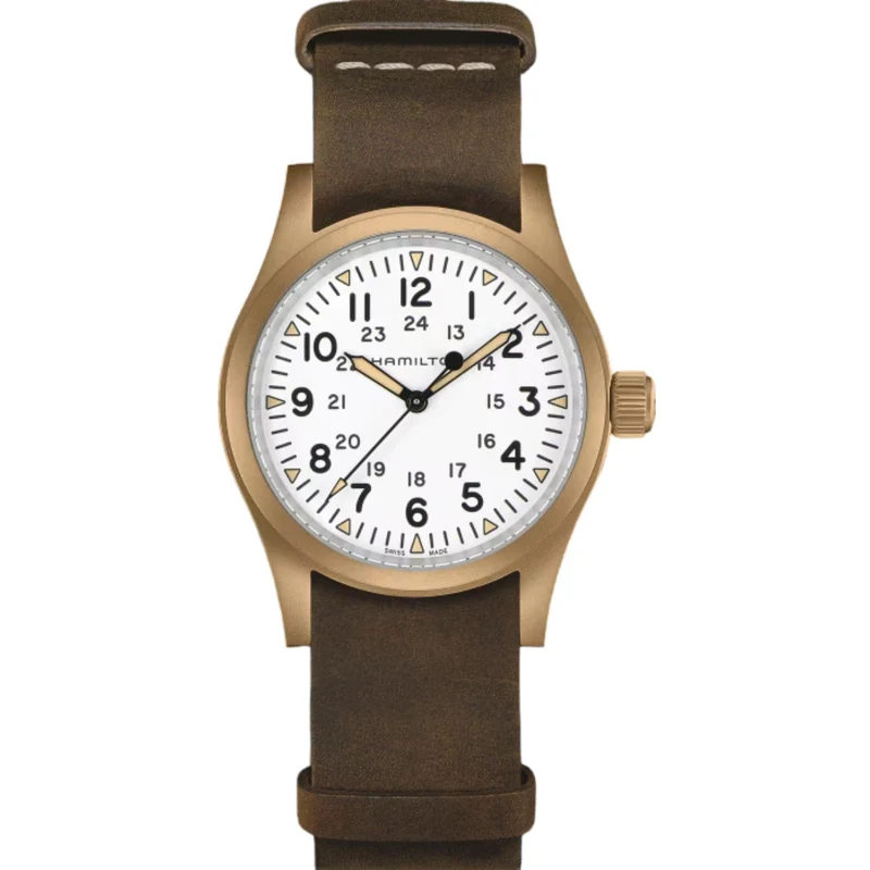 Hamilton Khaki Field 38mm Bronze White Dial Leather Mechanical Watch H69459510