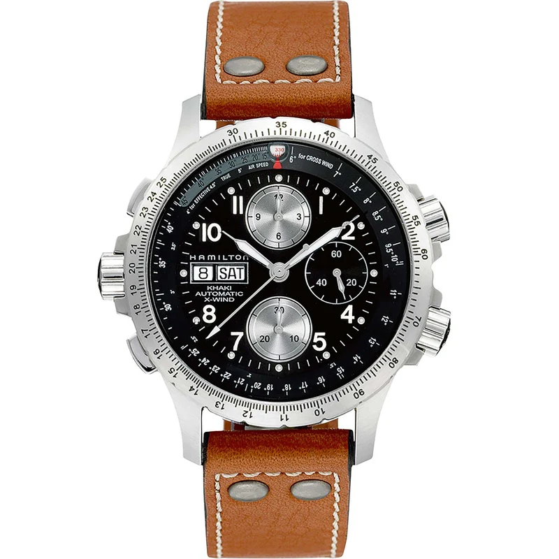 Hamilton Khaki Aviation 44mm Black Dial Leather Mens Automatic Watch H77616533