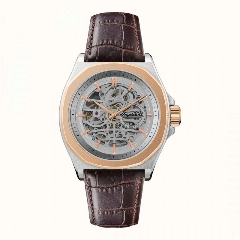 Ingersoll The Orville Automatic Silver Skeleton Dial Brown Leather Strap Men's Watch I09301B