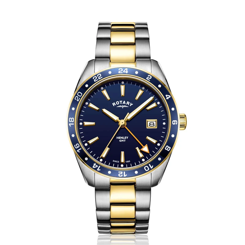 Rotary GMT Henley Two Tone Stainless Steel Blue Dial Men's Watch GB05296/05