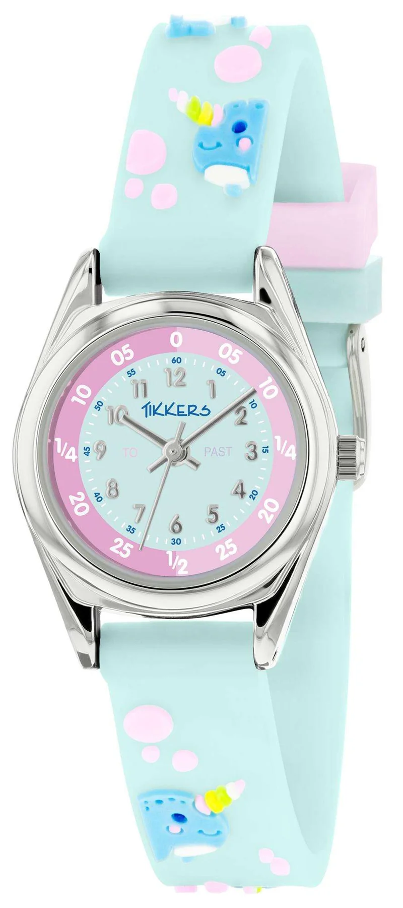 Tikkers Time Teacher Quartz Blue Narwhal Silicone Strap Girls Watch TK0180