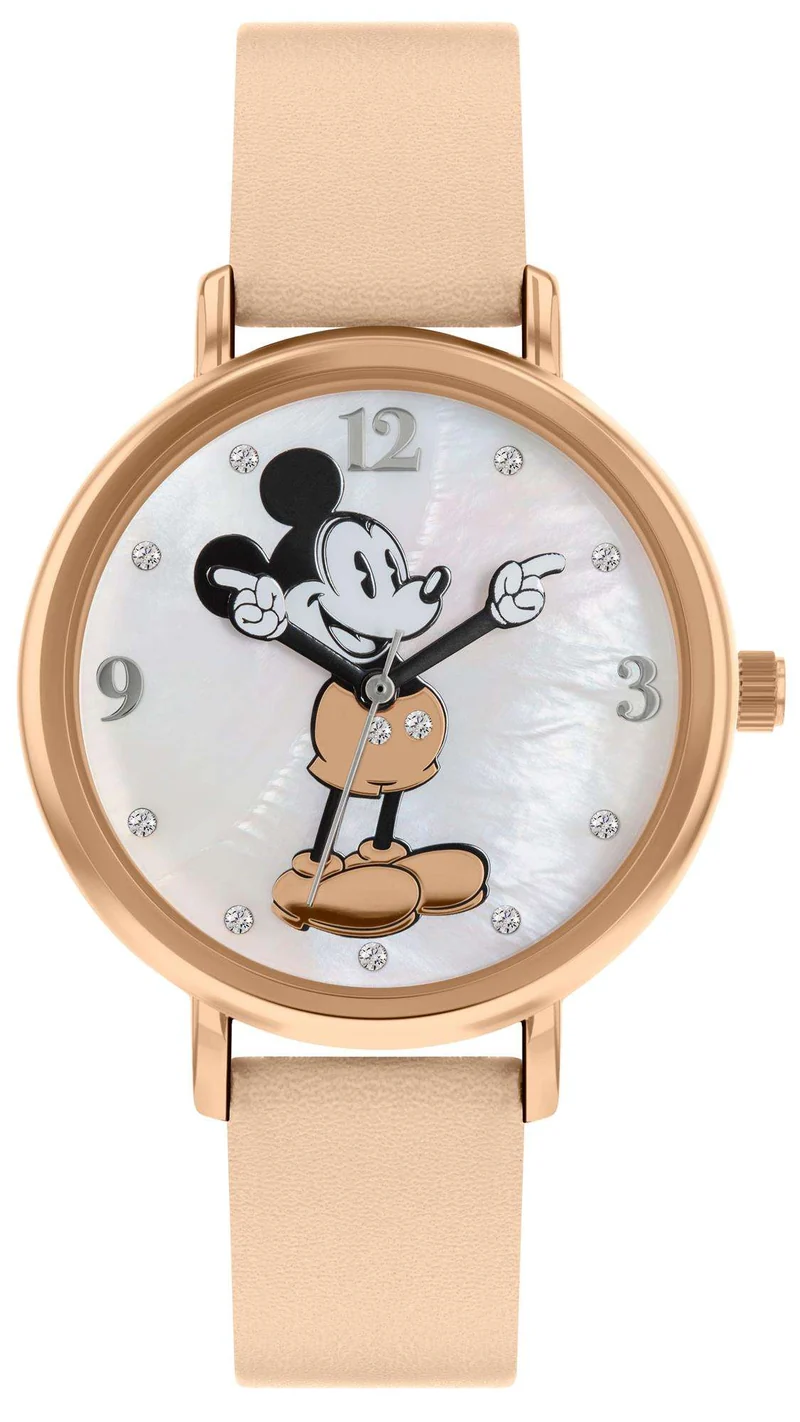 Disney Mickey Mouse Quartz White Dial Pink Leather Strap Watch MK5377