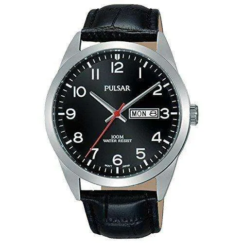 Pulsar Classic Quartz Silver Stainless Steel Case Leather Strap Black Dial Men's Watch