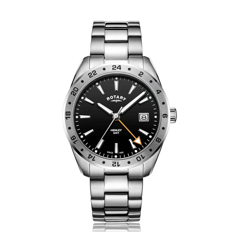 Rotary GMT Henley Stainless Steel Black Dial Men's Watch GB05295/04